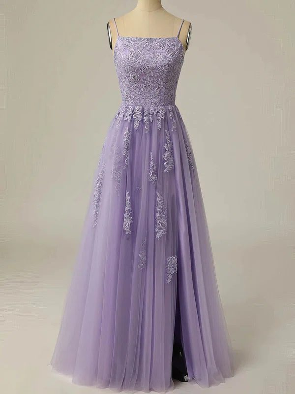 A-line Square Neckline Tulle Floor-length Prom Dresses With Split Front #Favs020114613