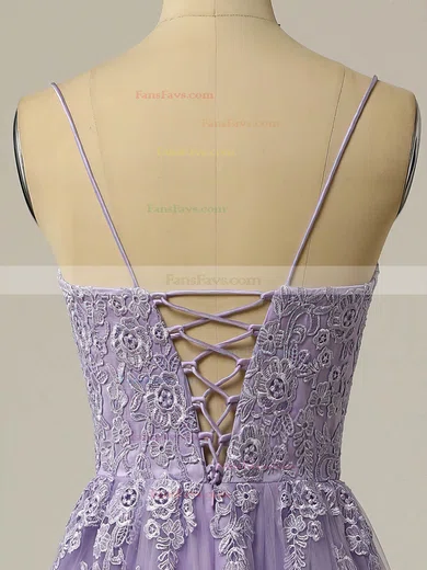 A-line Square Neckline Tulle Floor-length Prom Dresses With Split Front #Favs020114613