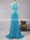 Trumpet/Mermaid Scoop Neck Lace Sweep Train Appliques Lace Prom Dresses #Favs020102334