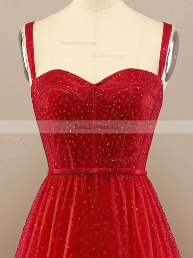 A-line Sweetheart Tulle Floor-length Prom Dresses With Beading #Favs020114620