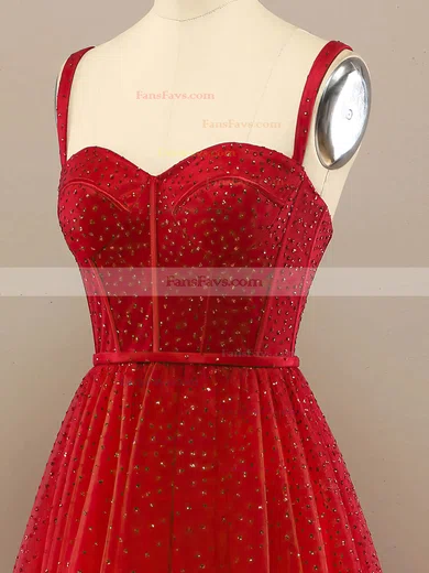 A-line Sweetheart Tulle Floor-length Prom Dresses With Beading #Favs020114620