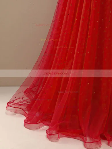 A-line Sweetheart Tulle Floor-length Prom Dresses With Beading #Favs020114620