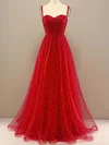A-line Sweetheart Tulle Floor-length Prom Dresses With Beading #Favs020114620