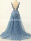 Princess V-neck Tulle Sweep Train Prom Dresses With Sashes / Ribbons #Favs020114625