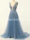 Princess V-neck Tulle Sweep Train Prom Dresses With Sashes / Ribbons #Favs020114625