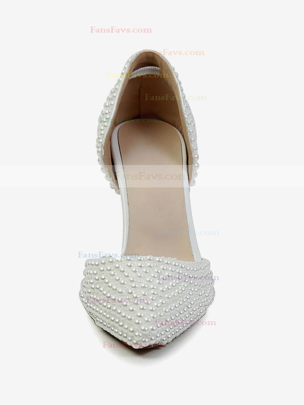 Women's White Patent Leather Pumps with Imitation Pearl