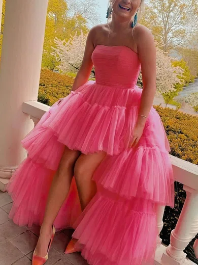 Princess Strapless Tulle Asymmetrical Prom Dresses With Tiered #Favs020114628