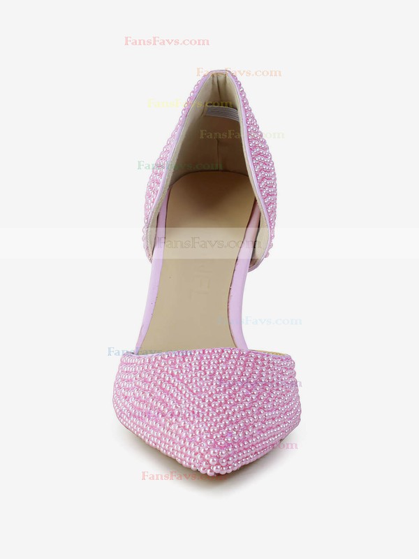 Women's Pink Patent Leather Pumps with Imitation Pearl