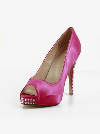 Women's Fuchsia Silk Pumps with Crystal/Crystal Heel #Favs03030595