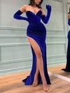 Sheath/Column V-neck Velvet Sweep Train Prom Dresses With Split Front #Favs020114676
