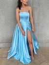 A-line Strapless Satin Floor-length Prom Dresses With Split Front #Favs020114687