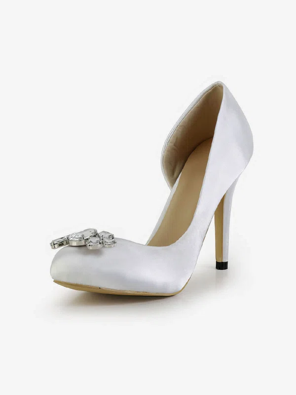 Women's White Silk Pumps with Crystal #Favs03030600
