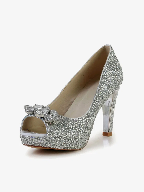 Women's Silver Real Leather Pumps with Crystal/Crystal Heel #Favs03030601
