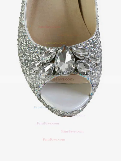 Women's Silver Real Leather Pumps with Crystal/Crystal Heel #Favs03030601