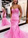 Trumpet/Mermaid Sweetheart Tulle Sweep Train Prom Dresses With Appliques Lace #Favs020114701