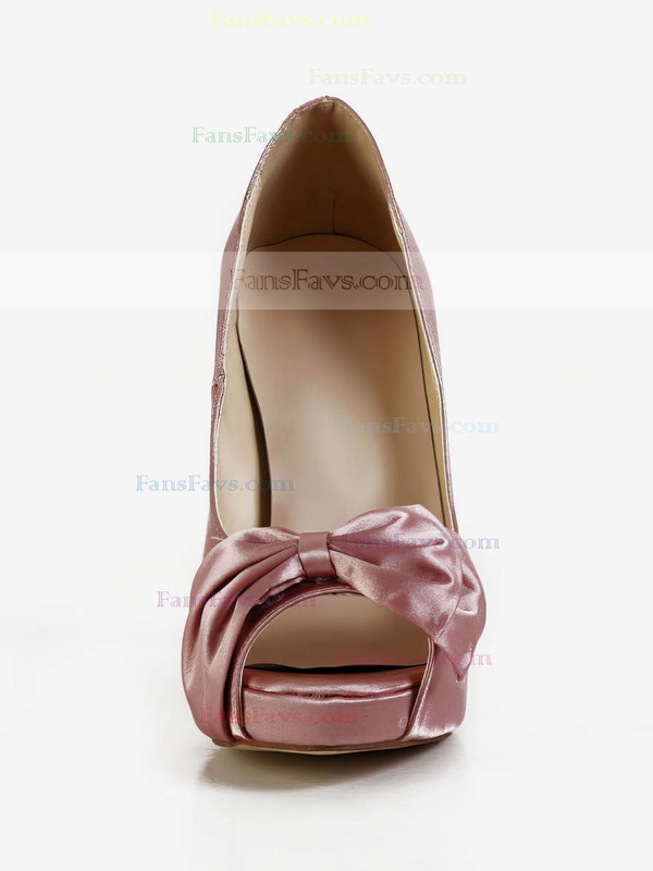 Women's Pink Silk Pumps with Bowknot