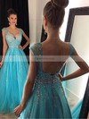Princess V-neck Tulle Floor-length Beading Prom Dresses #Favs020102401