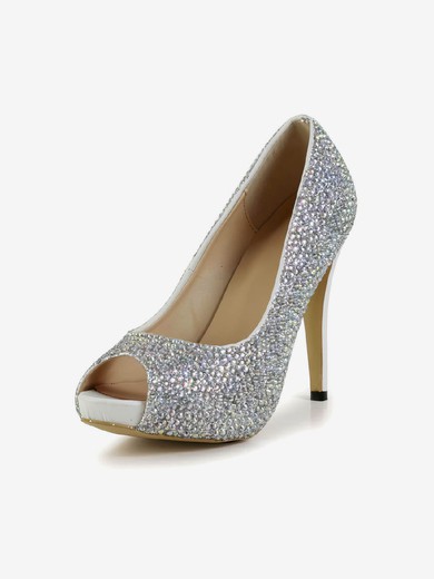 Women's Silver Real Leather Pumps with Crystal #Favs03030604