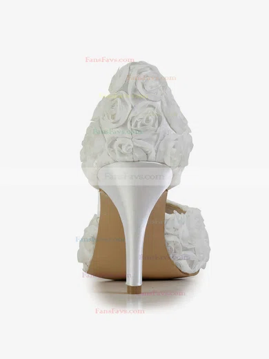Women's White Satin Pumps with Flower #Favs03030605