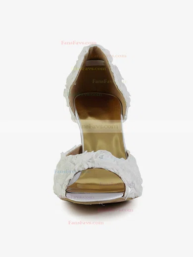Women's White Satin Pumps with Flower #Favs03030605