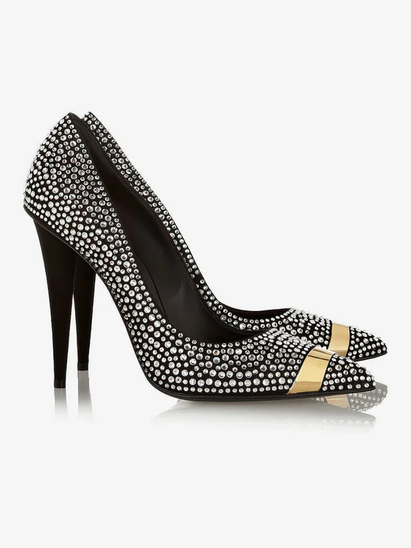 Women's Black Suede Pumps with Crystal #Favs03030609