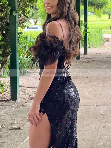 Sheath/Column Off-the-shoulder Sequined Floor-length Prom Dresses With Split Front #Favs020114764