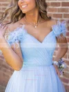 Princess Off-the-shoulder Tulle Sweep Train Prom Dresses With Feathers / Fur #Favs020114770