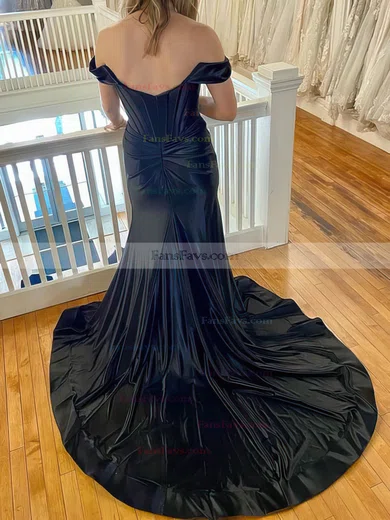 Sheath/Column Off-the-shoulder Silk-like Satin Sweep Train Prom Dresses With Split Front #Favs020114774