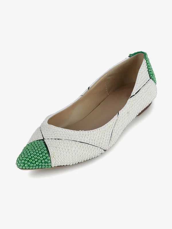 Women's White Patent Leather Flats with Imitation Pearl #Favs03030619