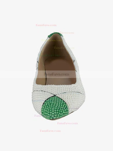 Women's White Patent Leather Flats with Imitation Pearl #Favs03030619