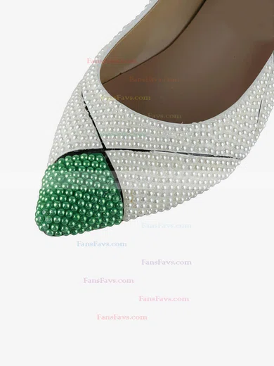 Women's White Patent Leather Flats with Imitation Pearl #Favs03030619