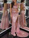 Sheath/Column One Shoulder Sequined Sweep Train Prom Dresses With Feathers / Fur #Favs020114807