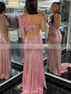 Sheath/Column One Shoulder Sequined Sweep Train Prom Dresses With Feathers / Fur #Favs020114807