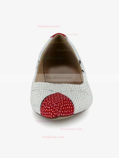 Women's White Patent Leather Flats with Imitation Pearl #Favs03030620