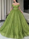 Ball Gown Off-the-shoulder Glitter Sweep Train Prom Dresses #Favs020114820