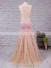 Trumpet/Mermaid V-neck Tulle Floor-length Appliques Lace Prom Dresses #Favs020102421