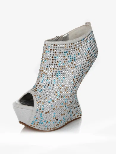 Women's Multi-color Suede Peep Toe with Zipper/Crystal #Favs03030625