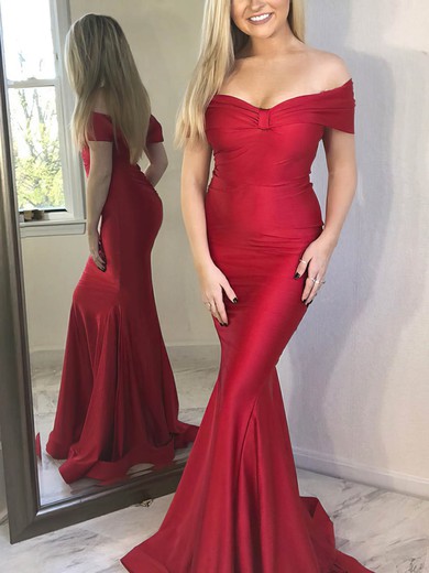 Trumpet/Mermaid Off-the-shoulder Stretch Crepe Sweep Train Prom Dresses #Favs020114835