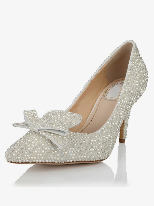 Women's White Patent Leather Pumps with Bowknot/Pearl #Favs03030637