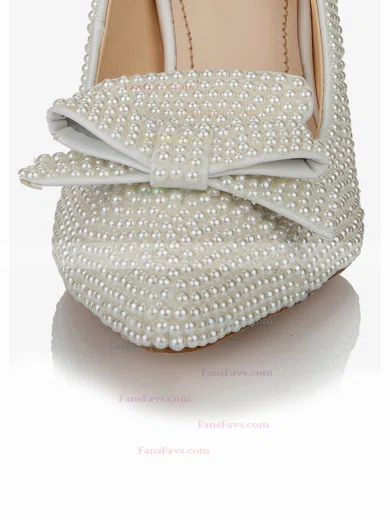 Women's White Patent Leather Pumps with Bowknot/Pearl #Favs03030637
