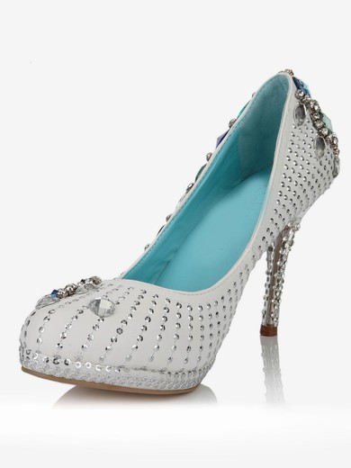 Women's White Real Leather Pumps with Crystal/Crystal Heel #Favs03030640
