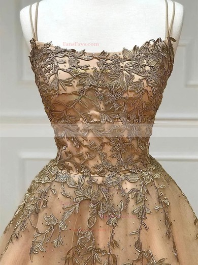 Ball Gown Scoop Neck Tulle Sweep Train Prom Dresses With Beading #Favs020114874