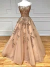 Ball Gown Scoop Neck Tulle Sweep Train Prom Dresses With Beading #Favs020114874