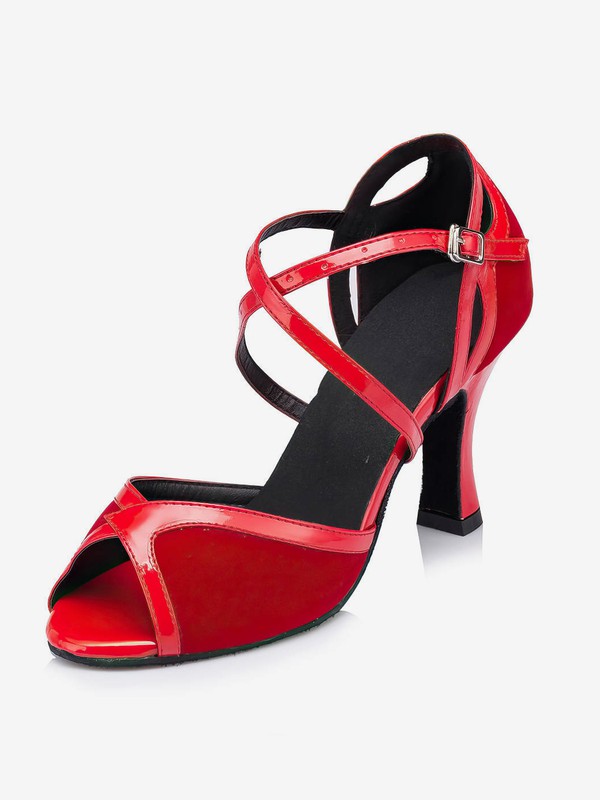 Women's Red Leatherette Kitten Heel Sandals