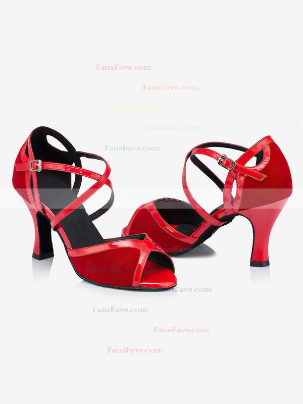 Women's Red Leatherette Kitten Heel Sandals