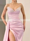 Sheath/Column V-neck Silk-like Satin Sweep Train Prom Dresses With Split Front #Favs020114906