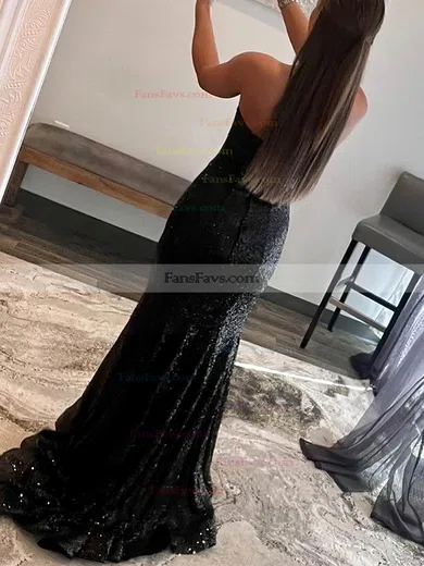 Sheath/Column Strapless Sequined Sweep Train Prom Dresses With Feathers / Fur #Favs020114916