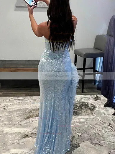 Sheath/Column Sweetheart Sequined Sweep Train Prom Dresses With Feathers / Fur #Favs020114918