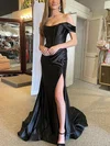 Sheath/Column Off-the-shoulder Silk-like Satin Sweep Train Prom Dresses With Split Front #Favs020114923