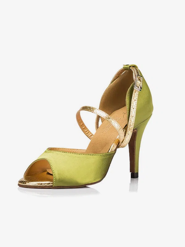Women's Grass Green Satin Stiletto Heel Pumps #Favs03030664